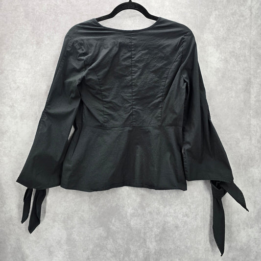 J Crew Black Universal Standard Flare Tie Slit Long Sleeve Blouse Top Shirt XXS