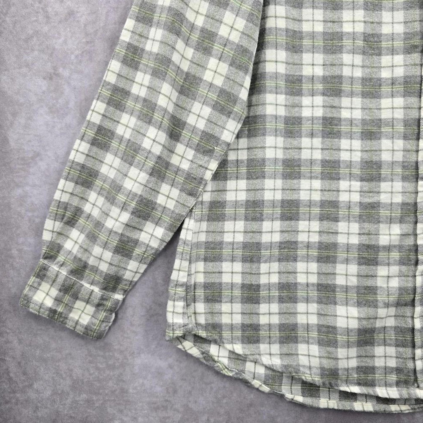 Faded Glory Gray Plaid Stripe Long Sleeve Flannel Button Up Top Shirt Medium