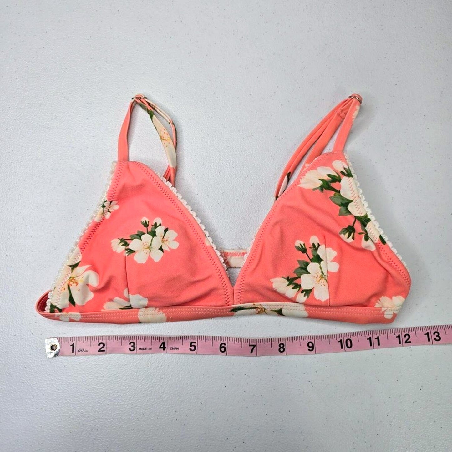 Berlook Orange Flower Bikini Top Swimsuit Swimwear Floral Y2K VTG Bra Size XS