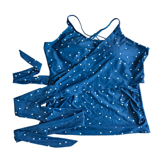 Blue Polka Dot Tankini Wrap Adjustable Tank Top Swimwear Plus XXL 1XL