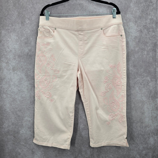 Gloria Vanderbilt Pink Embroidered Floral Crop Avery Cotton Pants 12