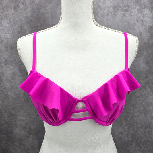 Xhilaration Pink Ruffle Padded Adjustable Wired Bikini Top Swimwear Medium