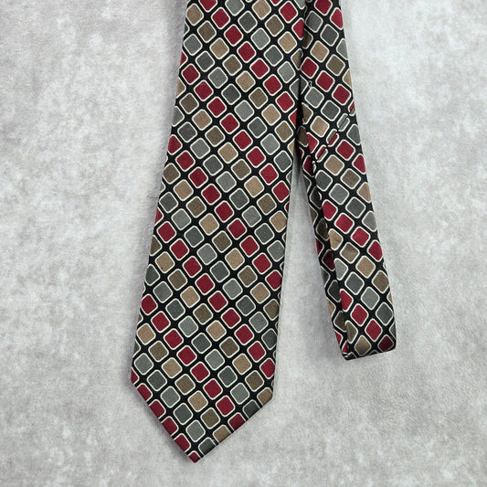 Joseph Abboud Black Red Gray Diamond Geometric Silk Executive Neck Tie Men's