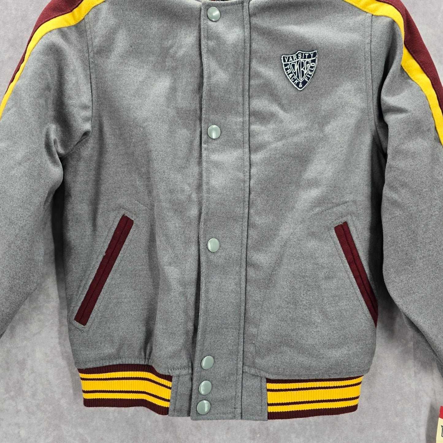 OshKosh B'gosh Gray Stripe Quilt VTG Varsity Track Field Bomber Coat Jacket L 12