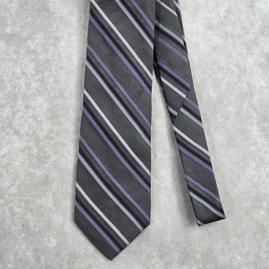 Calvin Klein Gray Purple Stripe Repp Silk Geometric Neck Tie Men's