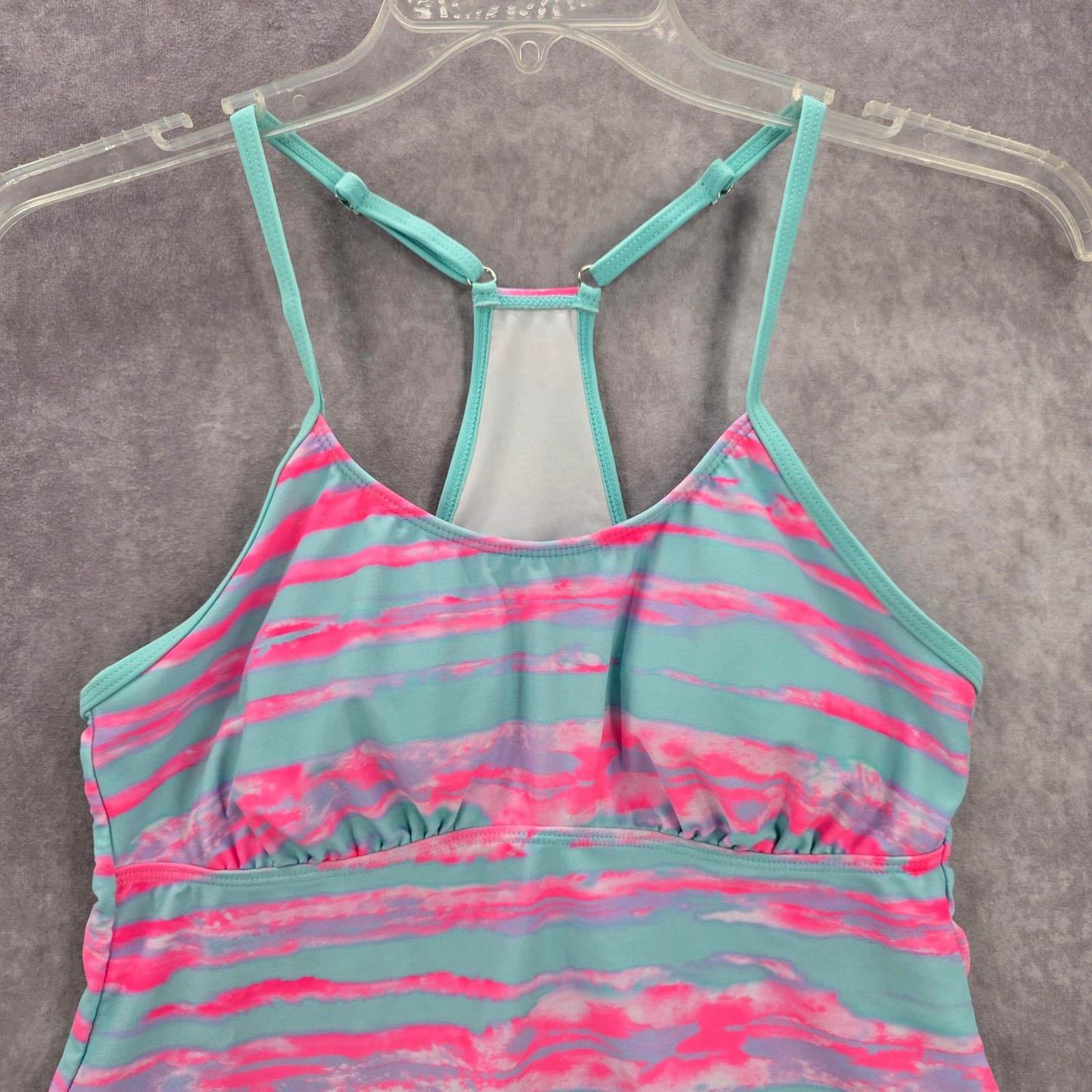 Pink Blue Print Racerback Padded Swimwear Tankini Tank Top Small S