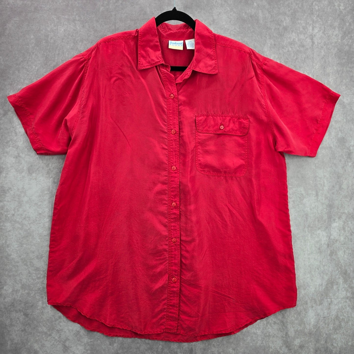 Backroad Blues Red Button Short Sleeve Vintage Retro Silk Top Shirt Plus 20W