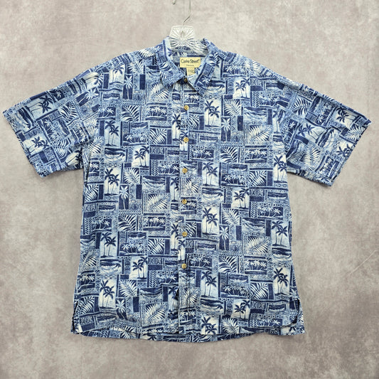 Cooke Street Blue Beach Palm Tropical Surf Island Vintage Hawaiian Shirt Large