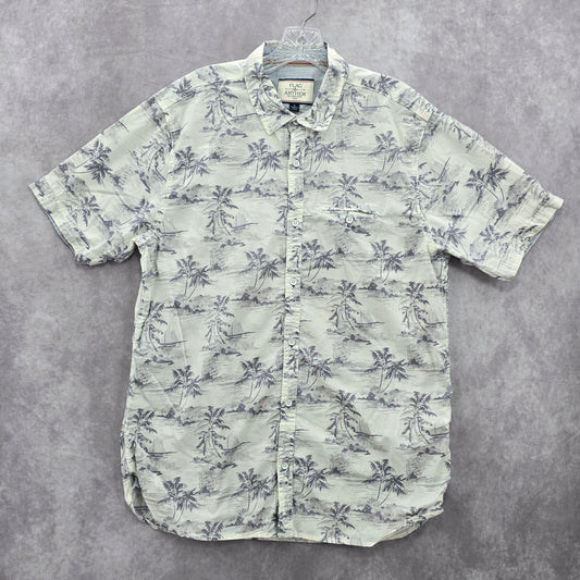 Flag & Anthem White Beach Palm Tropical Surf Island Vintage Hawaiian Shirt Large