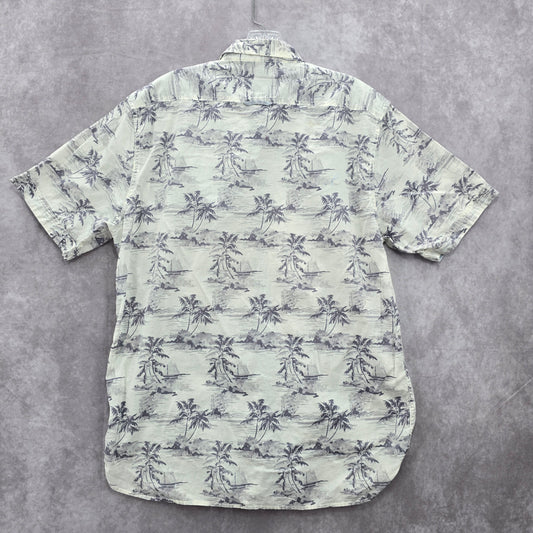 Flag & Anthem White Beach Palm Tropical Surf Island Vintage Hawaiian Shirt Large