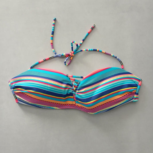 Colorful Y2K Swim Resort Beach Vacation Stripe Grunge Tropical Goth Bikini Top Large