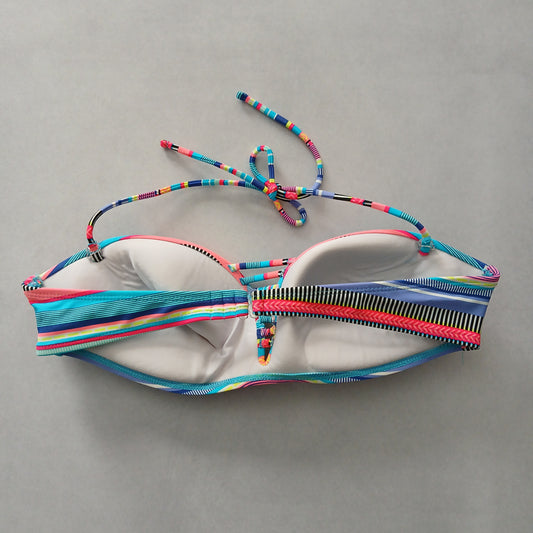 Colorful Y2K Swim Resort Beach Vacation Stripe Grunge Tropical Goth Bikini Top Large