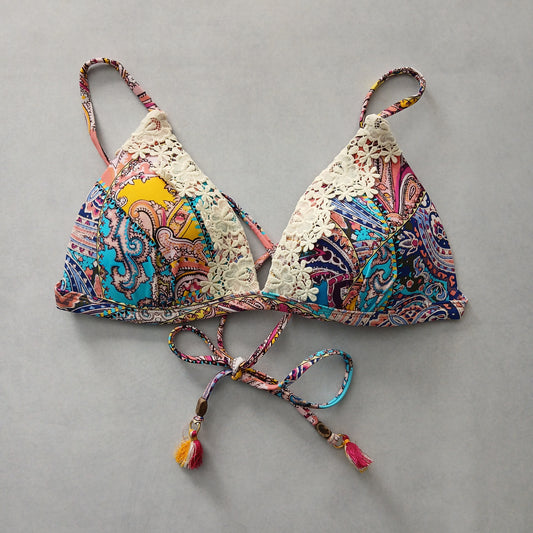 Colorful Y2K Swim Resort Beach Vacation Grunge Tropical Goth Bikini Top Large