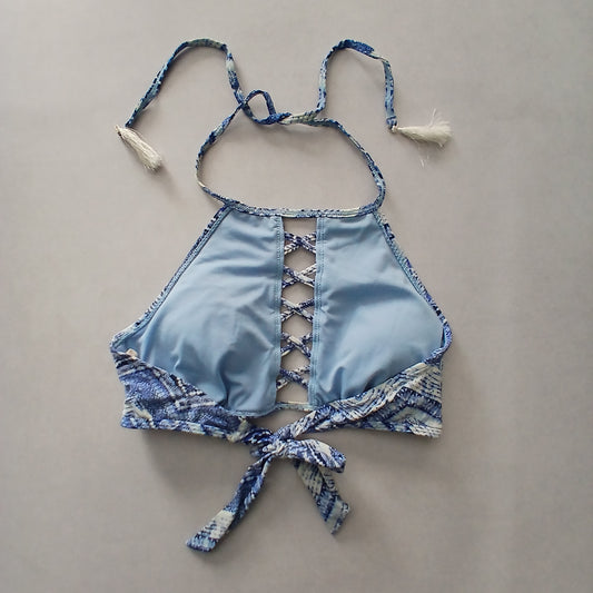 Blue Y2K Swim Resort Beach Vacation Grunge Tropical Goth Bikini Top Large