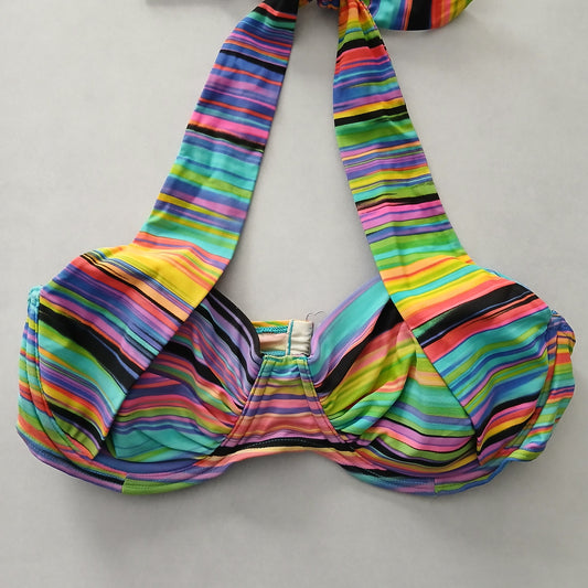 Colorful Y2K Swim Resort Beach Vacation Grunge Tropical Goth Bikini Top Large 38C