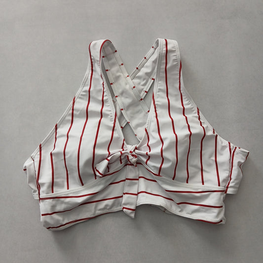 White Y2K Swim Resort Beach Vacation Stripe Grunge Crisscross Bikini Top Large