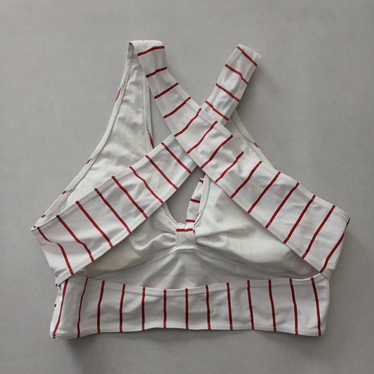 White Y2K Swim Resort Beach Vacation Stripe Grunge Crisscross Bikini Top Large
