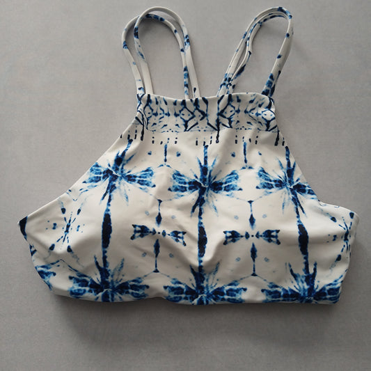 White Boho Y2K VTG Swim Tropical Resort Beach Tie Dye Vacation Bikini Top Large