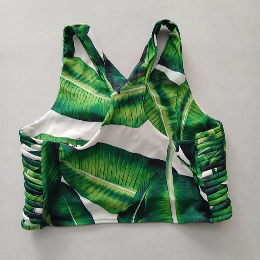 Green Boho Y2K VTG Swim Tropical Resort Beach Stripe Vacation Bikini Top Large
