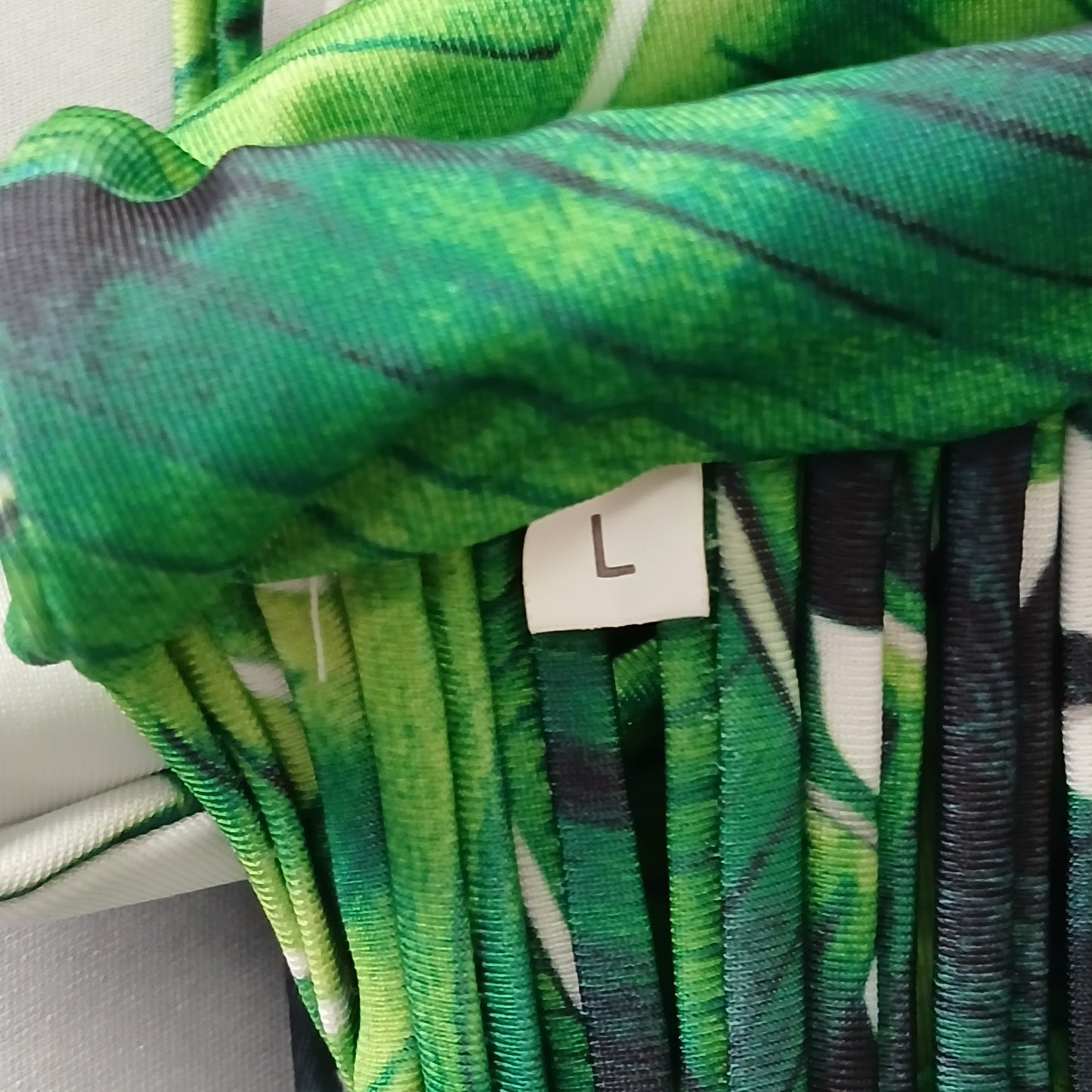 Green Boho Y2K VTG Swim Tropical Resort Beach Stripe Vacation Bikini Top Large