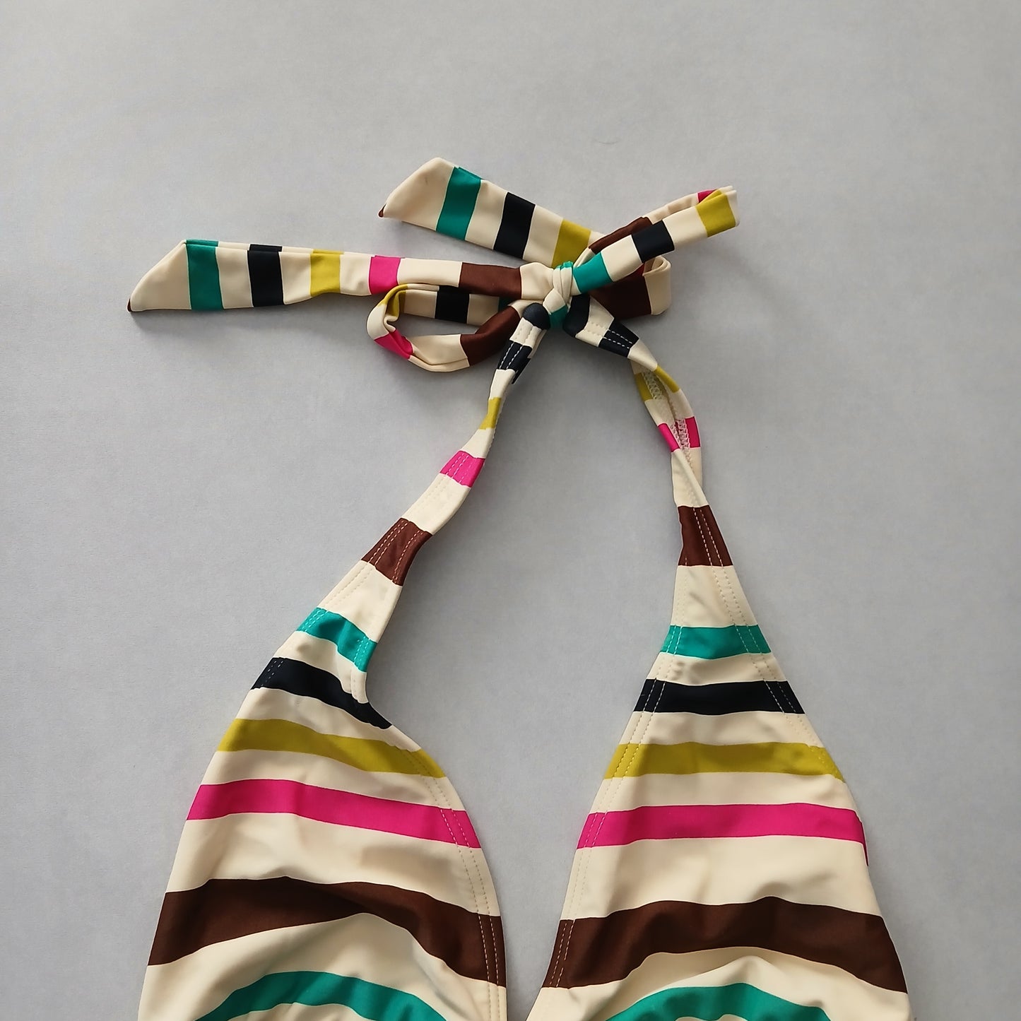 Pink Boho Y2K VTG Swim Tropical Resort Beach Stripe Vacation Bikini Top Large