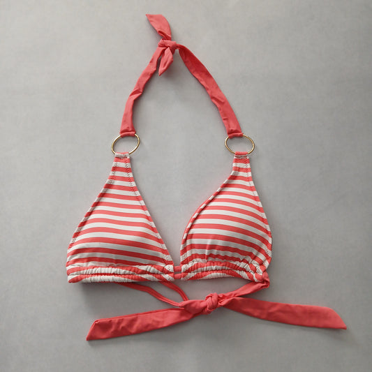 Pink Boho Y2K VTG Swim Tropical Resort Beach Stripe Vacation Bikini Top Large