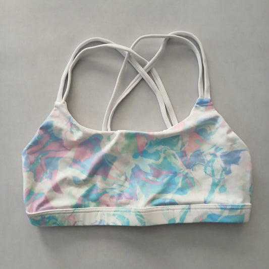 White Y2K VTG Sports Bra Boho Tie Dye Activewear Yoga Workout Top Large