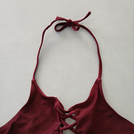 Purple Boho Y2K VTG Swim Grunge Resort Beach Floral Vacation Bikini Top Large