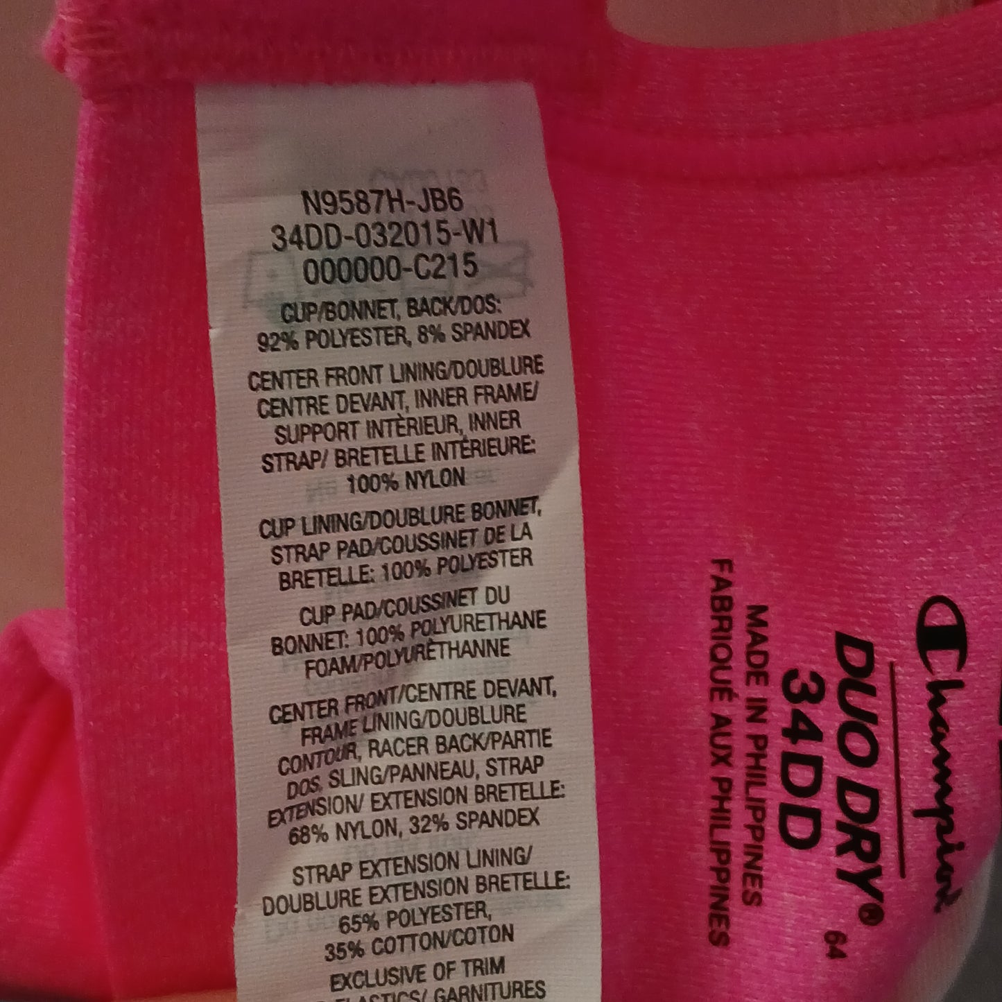 Pink Y2K VTG Sports Bra Activewear Duo Dry Champion Workout Top Large 34DD