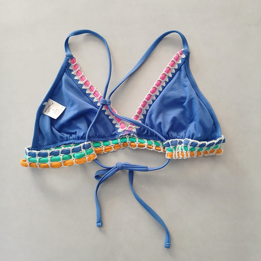 Blue Boho Y2K VTG Swimwear Tropical Resort Beach Vacation Bikini Top Large