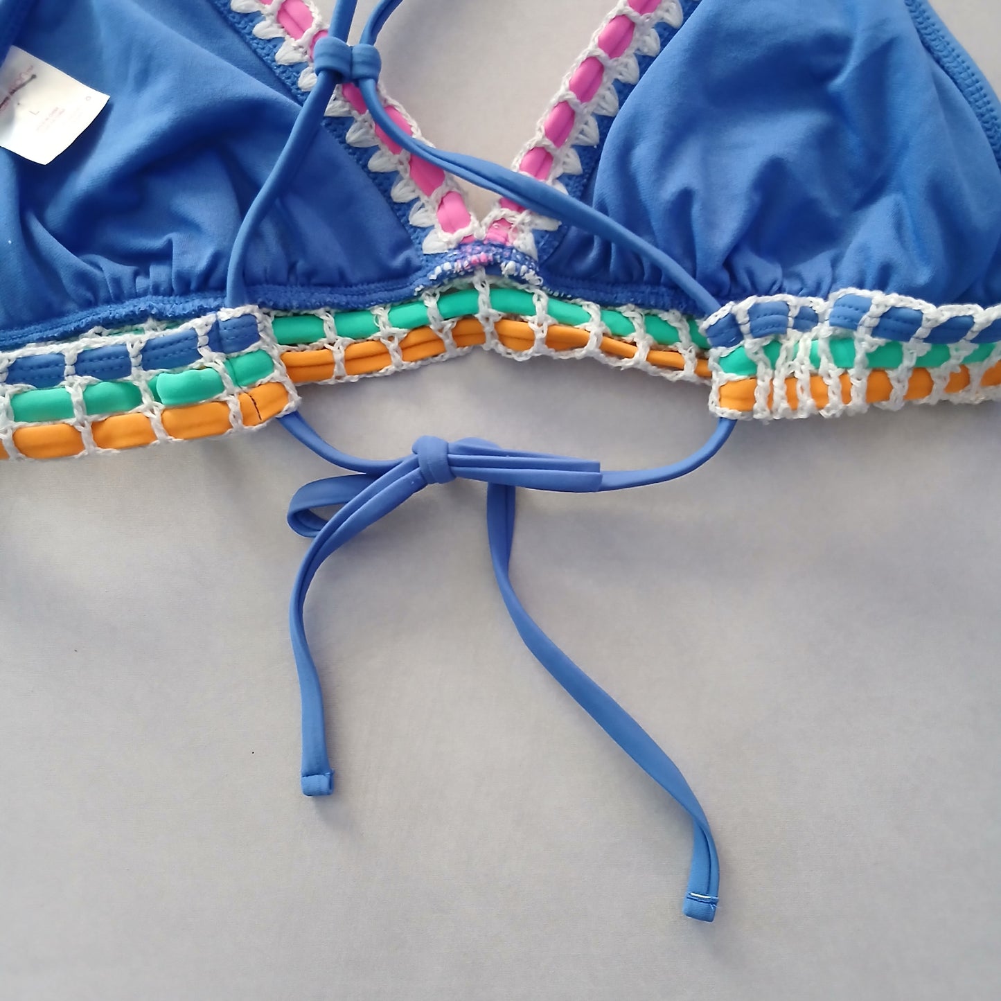 Blue Boho Y2K VTG Swimwear Tropical Resort Beach Vacation Bikini Top Large