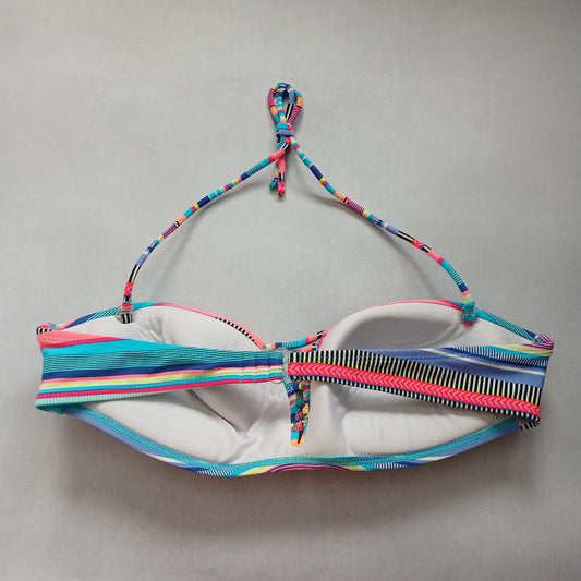 Colorful Y2K Swim Resort Beach Vacation Grunge Tropical Bikini Stripes Top Large