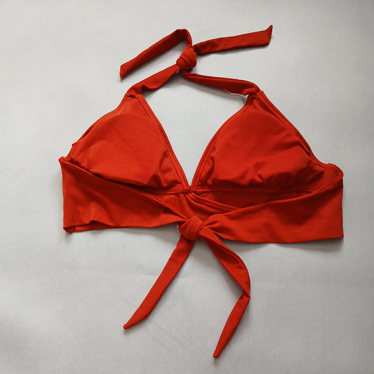 Red Y2K Swim Resort Beach Vacation Halter Grunge Tropical Goth Bikini Top Large