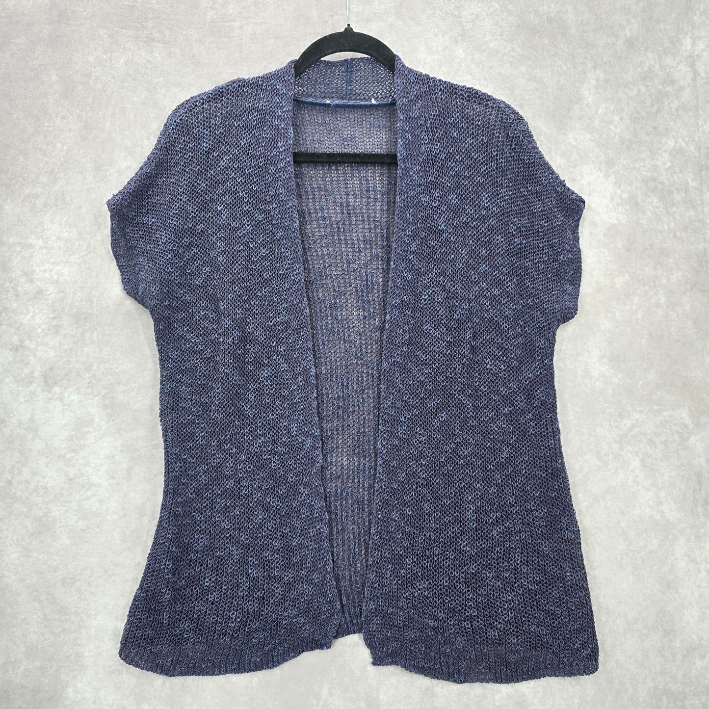 Purple Short Sleeve Open Chain Link Crochet Cardigan Sweater Medium