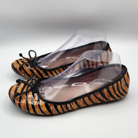 Kenneth Cole Reactions Ballet Flat Bow Brown Black Stripes Womens Size 7.5