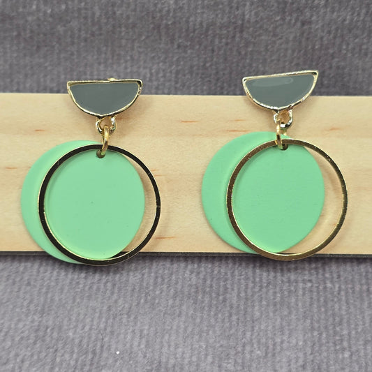 Green Gold Circle Gray Half Moon Stud Dangle Drop Earring Fashion Jewelry