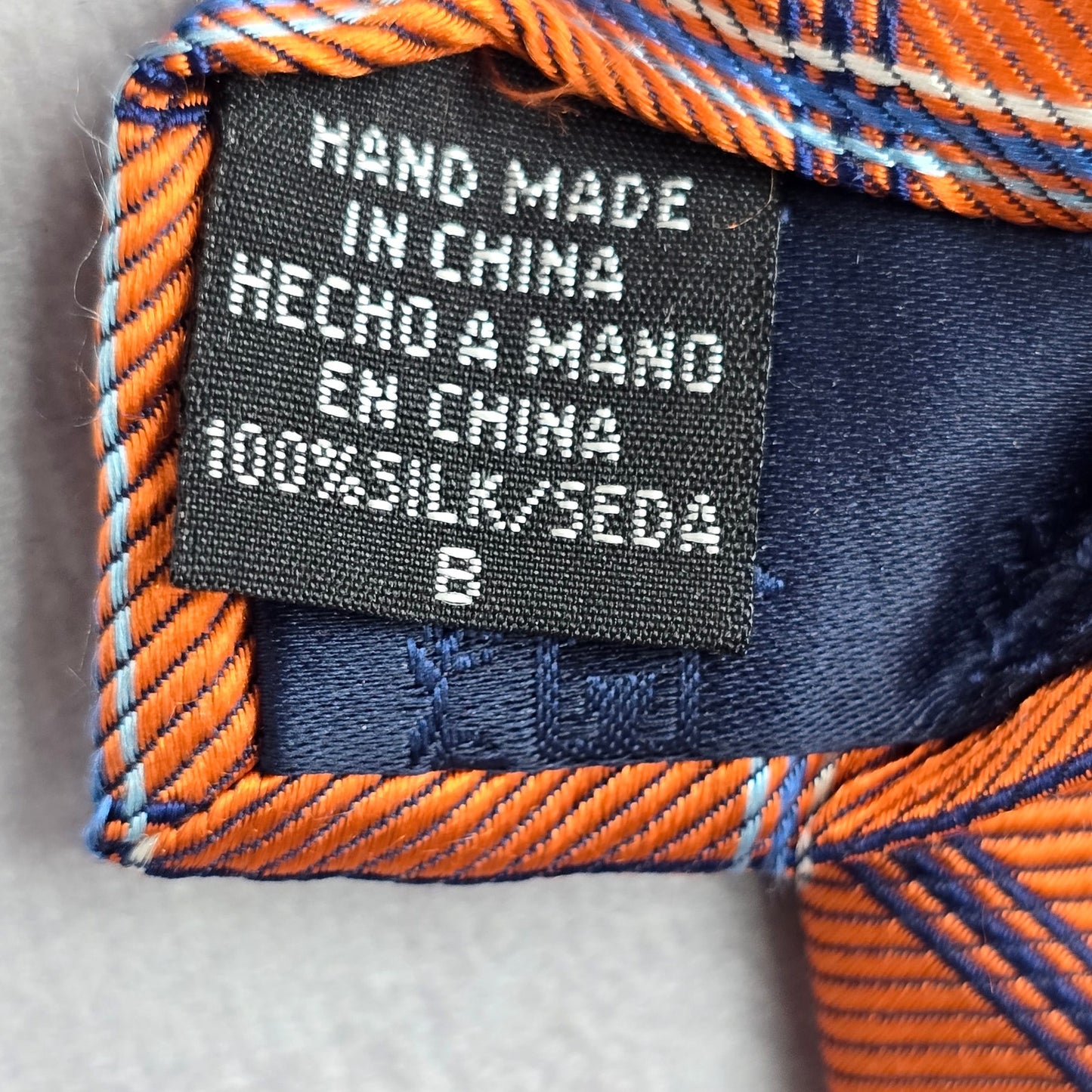 Chaps Orange Blue Plaid Tartan Stripe 100% Silk Handmade Men's Neck Tie NWOT