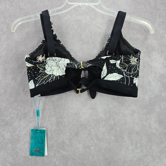 Heat Black White Floral Padded Magnolia Tie Front Bralette Swim Top L Large