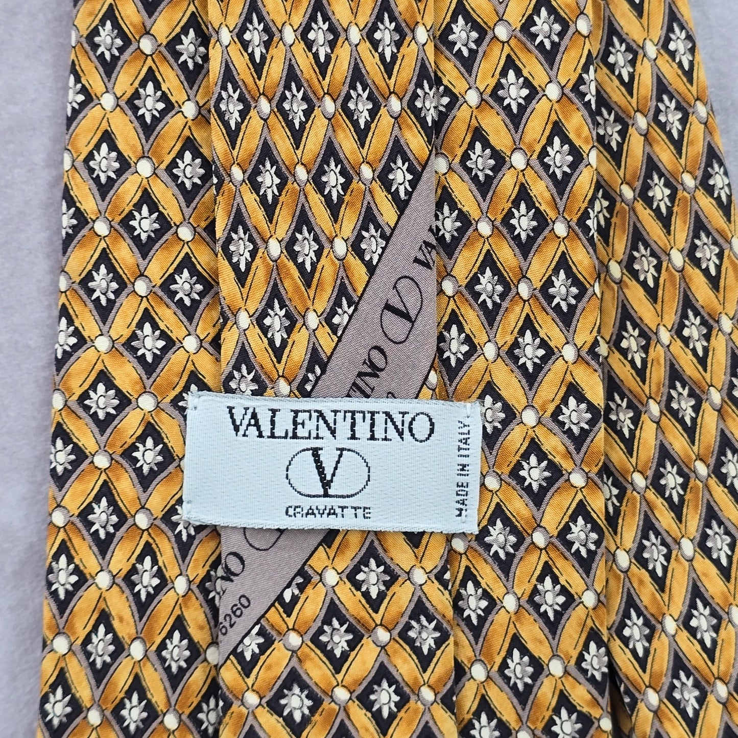 Valentino Italy Yellow Diamond Floral Executive Geometric Silk Neck Tie Men's