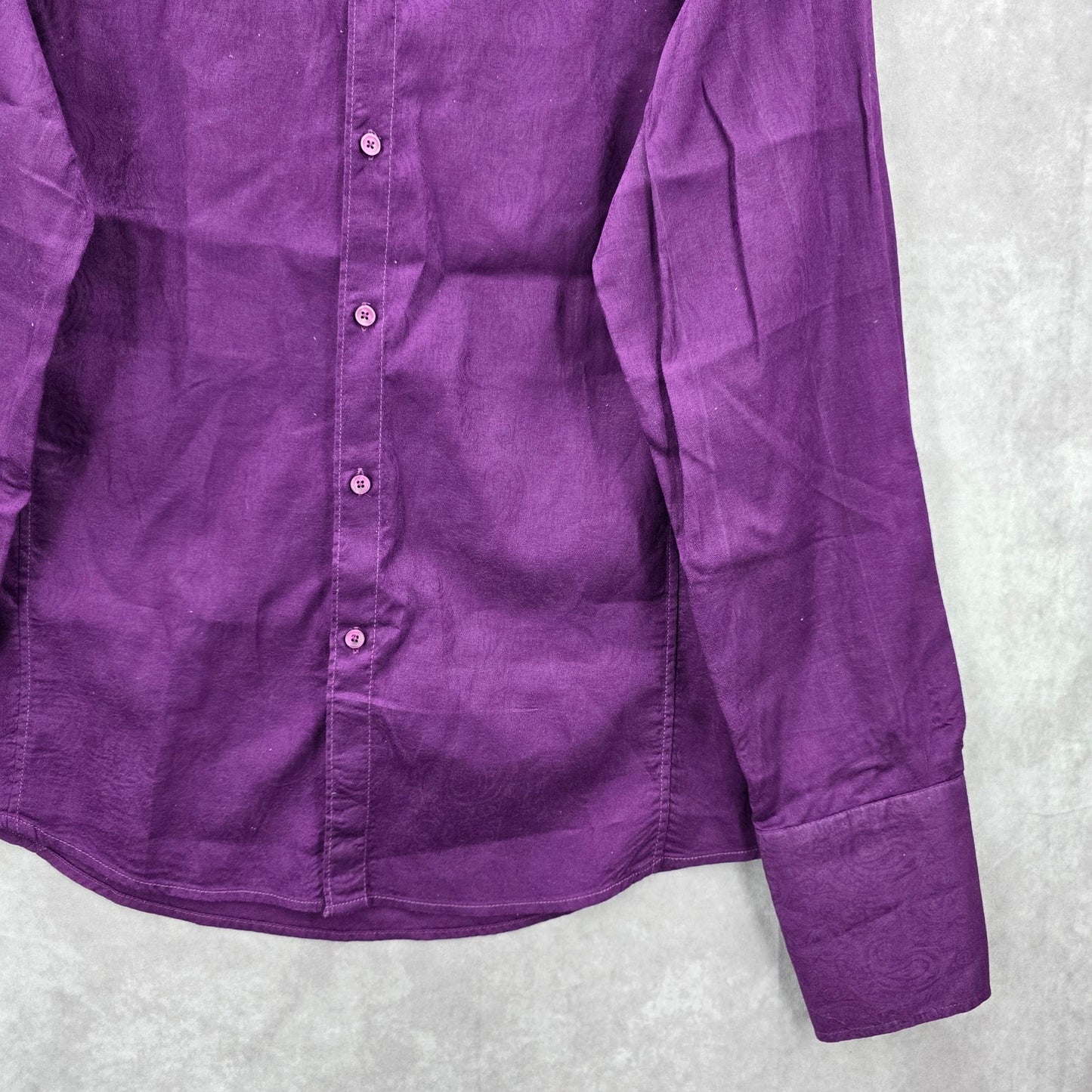 G By Guess Purple Paisley Button Down Long Sleeve Cotton Cuff Dress Shirt XL