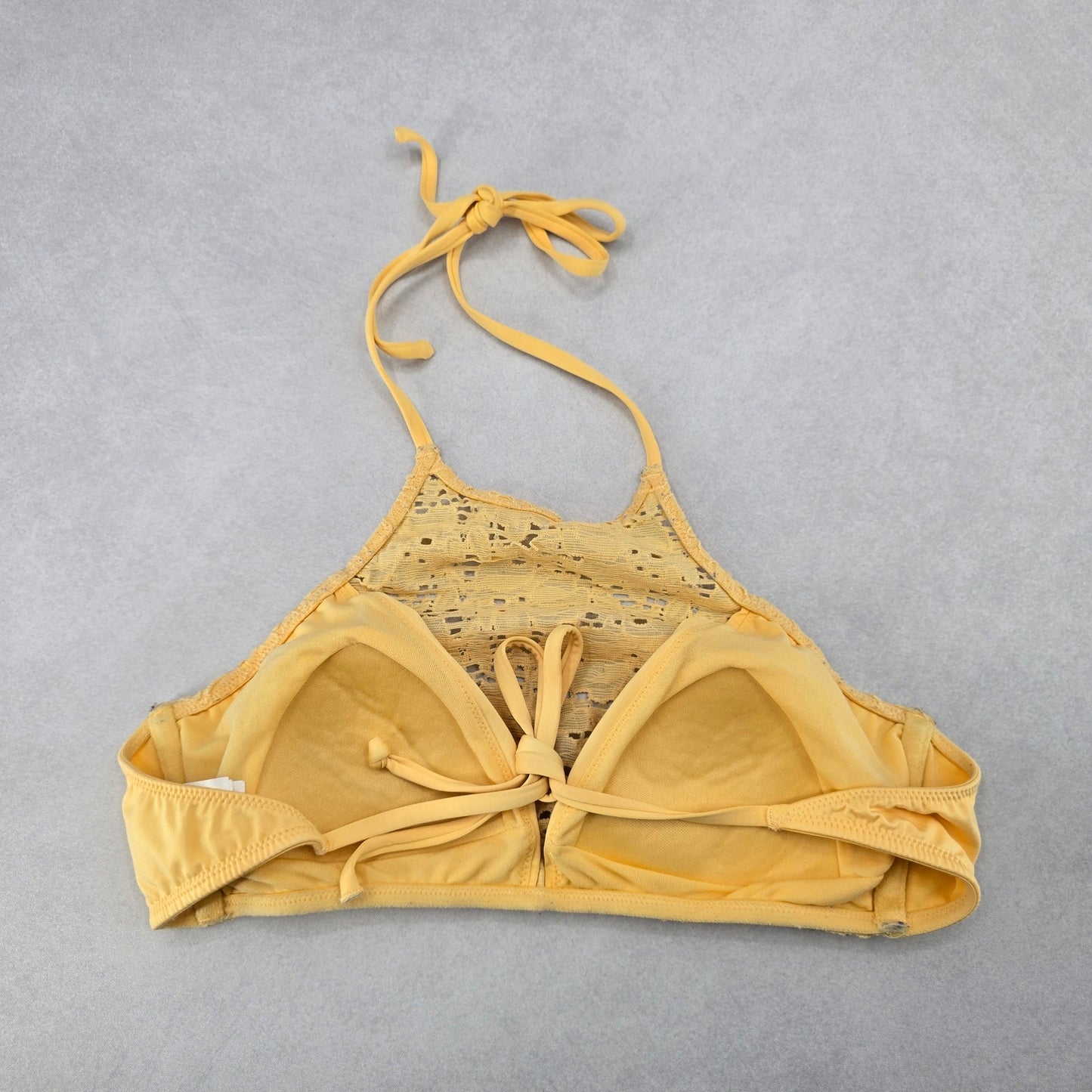 H&M Yellow Lace Crochet Eyelet Halter Tie Padded Bikini Bralette Swim Top 6