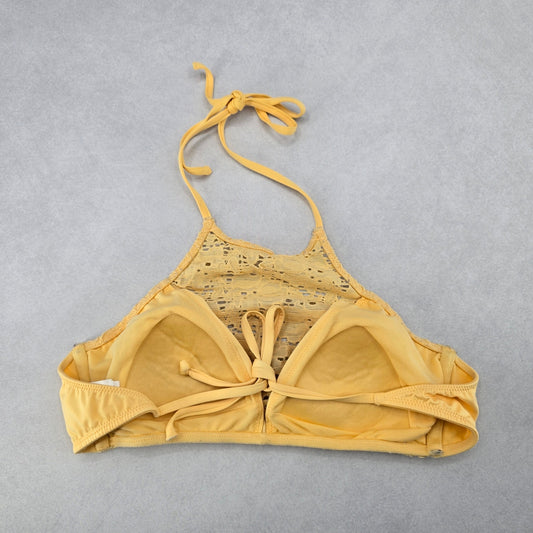 H&M Yellow Lace Crochet Eyelet Halter Tie Padded Bikini Bralette Swim Top 6