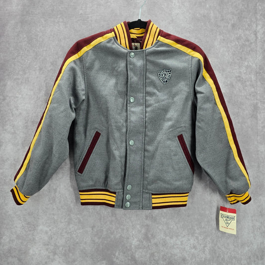 OshKosh B'gosh Gray Stripe Quilt VTG Varsity Track Field Bomber Coat Jacket L 12