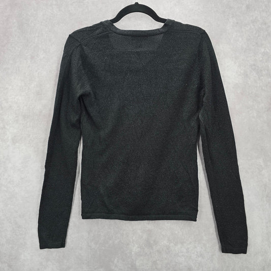 Ann Taylor Black Silver Metallic Long Sleeve Pullover Party Silk Sweater S Small
