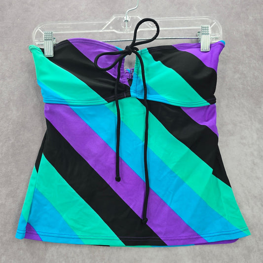 Hula Honey Purple Stripe Tube Cutout Padded Swimwear Tankini Top Medium M
