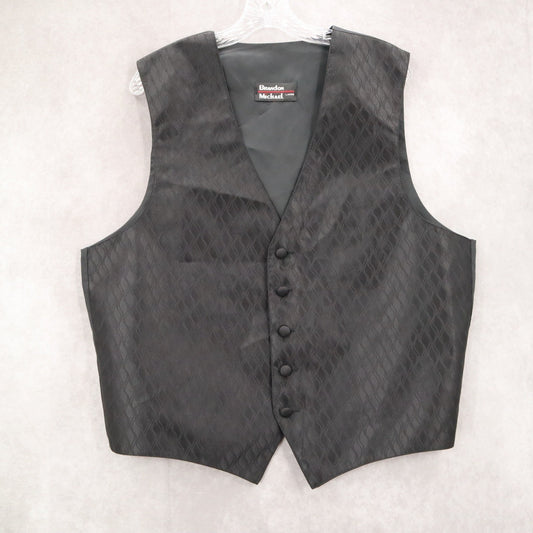 Brandon Michael Black 5 Button Peak Pattern Waistcoat Tuxedo Suit Vest Large 46R