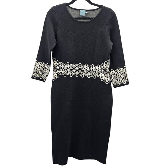 Gabby Skye Black Cream Floral Knee Length Executive Party Dress Medium