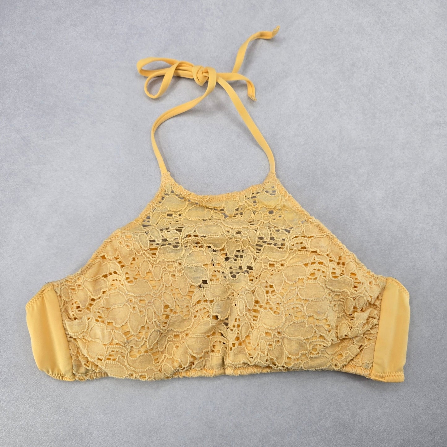 H&M Yellow Lace Crochet Eyelet Halter Tie Padded Bikini Bralette Swim Top 6