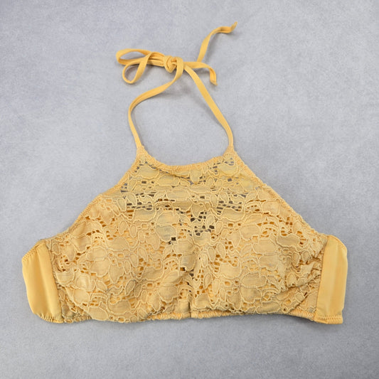 H&M Yellow Lace Crochet Eyelet Halter Tie Padded Bikini Bralette Swim Top 6