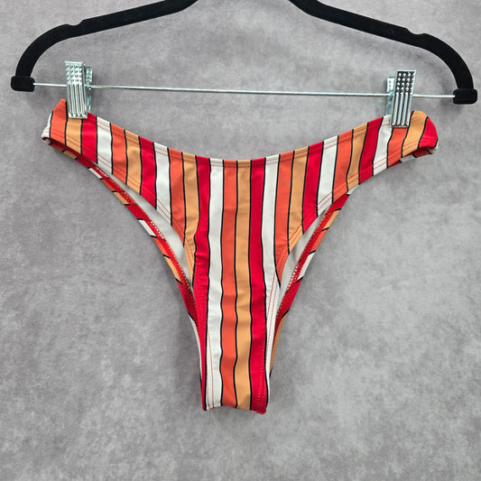 Zaful Orange White Stripe Thong Bikini Bottom Swimwear 6 Small